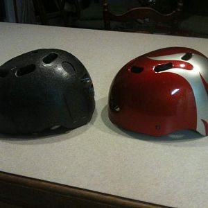 The skateboarding helmet I bought for $3, before I painted it. I removed the lining so that it could have a gray interior when it was done.