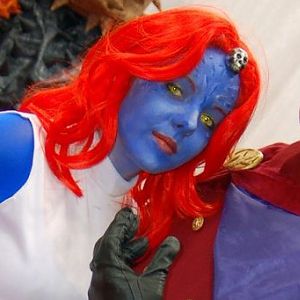 Close up of the makeup for Mystique.