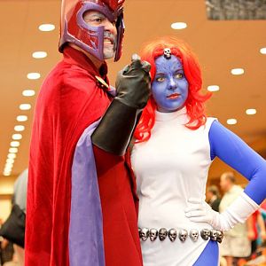 I made both of these costumes. I'm here as Mystique, with my friend LordJazor as Magneto.