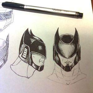 My sketches of the helmet, front and side profile.